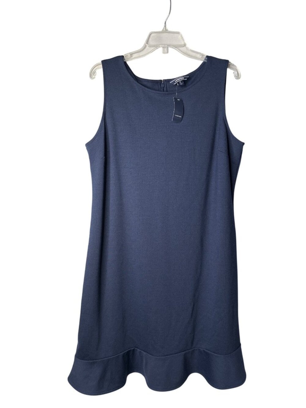 Lands End A-Line Ponte Midi Dress Size 18 Flutter Hem Navy Blue Sleeveless New